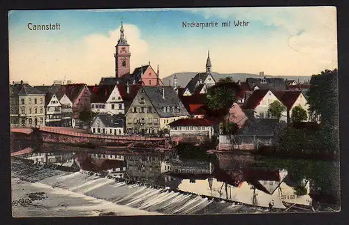 29347 AK Cannstadt Neckarpartie mit Wehr, ungelaufen um 1910
