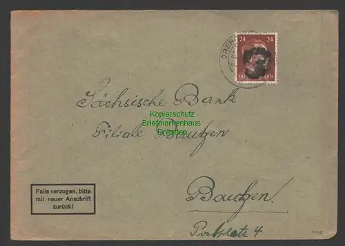 B7436 Brief Sächsische Schwärzung Dresden 20.6.45 Sächsische Bank
