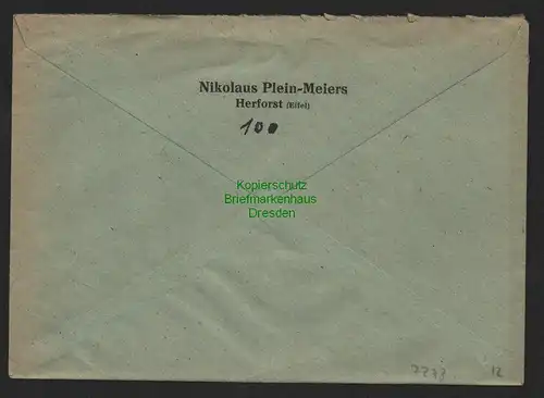 B7273 Brief Gebühr bezahlt Herforst über Speicher Eifel nach Trier 1946