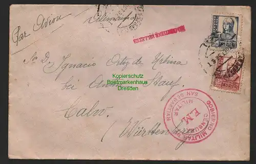 B7307 Brief Spanien Gobierno Militar de San Sebastian 1937 Zensur nach Calw