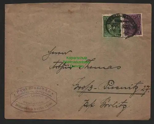 B7287 Brief Bahnpost Ovalstempel Liebau - Ruhbank Zug 835 1922