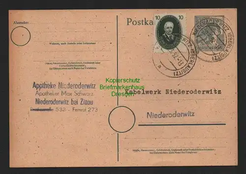 B7090 DDR 1952 Postkarte Niederoderwitz Ortskarte dekorativer Firmenbedarf