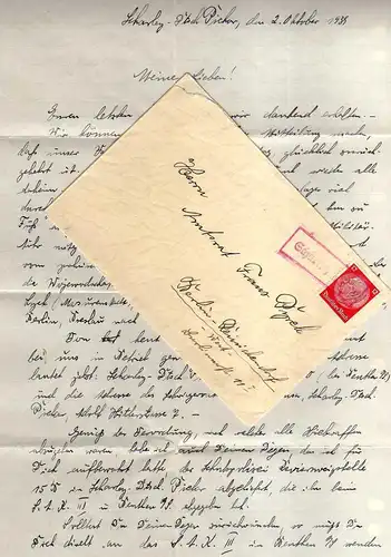 v726-1 DR 1939 Scharley OS Deutsch Piekar Notstempel Brief mit Inhalt Eröffnung