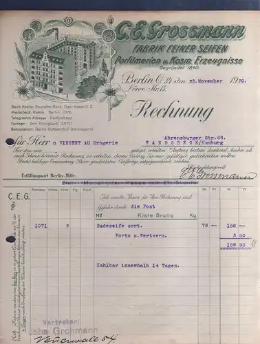 v520 Briefbogen Firmenrechnung Berlin O34 1920 Fabrikansicht Seifen Fabrik Parfü