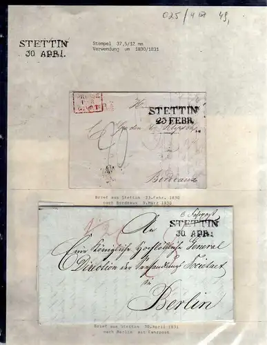 v025 aus Stettin Sammlung 4 Briefe 1830 Prusse par Givet CPR.4 Bordeaux Fahrpost