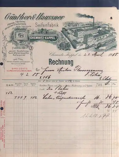 v535 Briefbogen Firmenrechnung Chemnitz Kappel Seifenfabrik Günther & Haussner