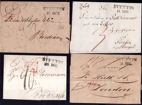 v024 aus Stettin Sammlung 8 Briefe 1825 - 1830 Prusse par Givet CPR.4. Bordeaux