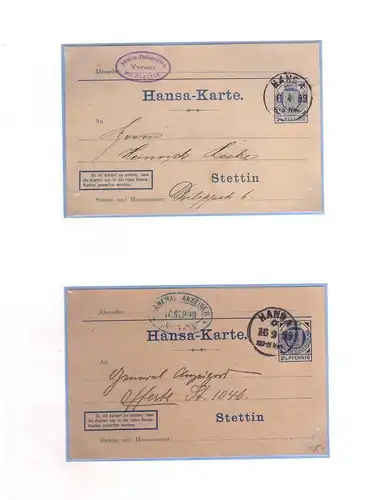 S111 Privatpost Stettin Hansa Karte 7 Ganzsachen 6x gebraucht 1x ungebraucht
