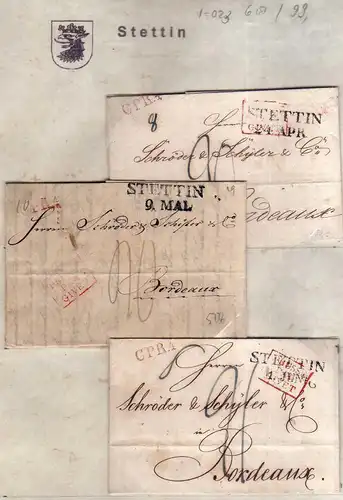 v023 aus Stettin Sammlung 6 Briefe um 1826 Prusse par Givet CPR.4. Bordeaux