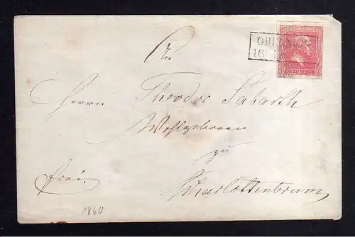v121 Obernigk auf Preußen Brief Mi. 10 1860 nach Charlottenbrunn