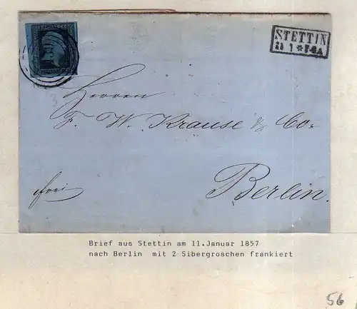 v056 aus Stettin Sammlung Preußen Brief Mi. 3 Nummernstempel 1439 Wasserzeichen
