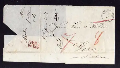v050 aus Stettin Sammlung Faltbrief Brief um 1840 nach Gera roter Ankunfsstempel