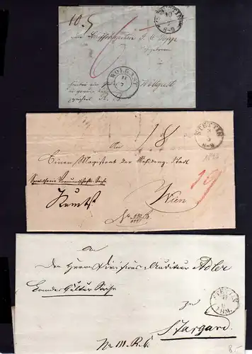 v044 aus Stettin Sammlung 3 Briefe 1843 n. Wolgast Stargard Wien