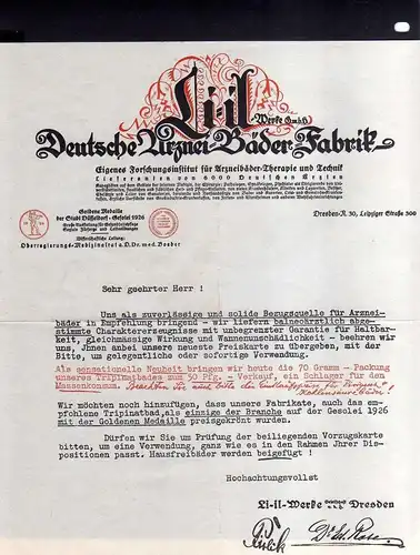 v543 Briefbogen Schreiben Dresden Li-il Werke Deutsche Arznei Bäder Fabrik