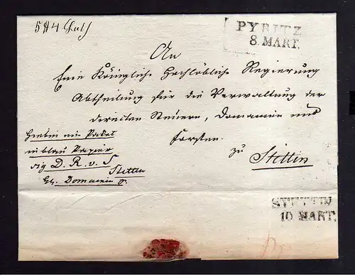 v029 aus Stettin Sammlung Faltbrief Brief um 1830 Paketbegeleitbrief Pyritz nach