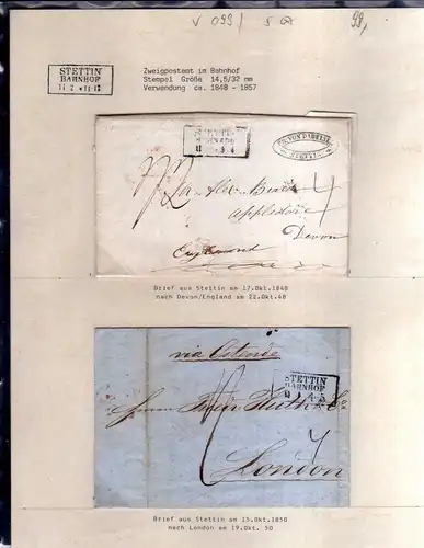 v099 aus Stettin Sammlung 5 Briefe 1848 Faltbrief nach Devon England London 1850
