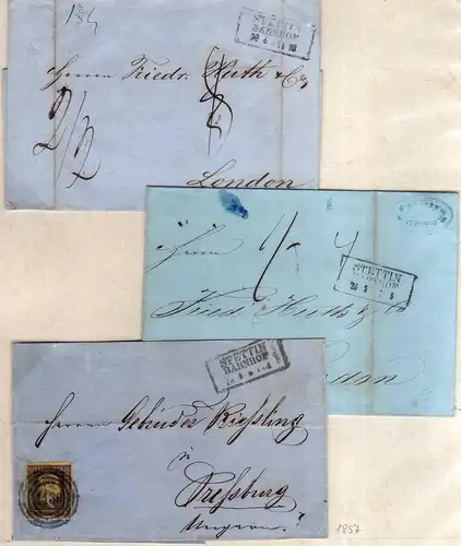v099 aus Stettin Sammlung 5 Briefe 1848 Faltbrief nach Devon England London 1850