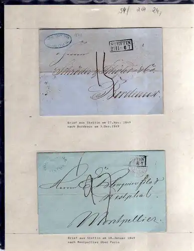 v054 aus Stettin Sammlung 2 Briefe 1849 nach Bordeaux Montpellier