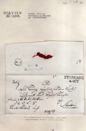 v027 aus Stettin Sammlung 3 Briefe 1829 Fahrpost Stargard Berlin Daber