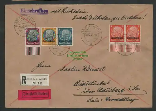 B6887  R-Brief Einschreiben Eilboten Esch-Alzig 1940 Esch/Alzette Luxemburg 16