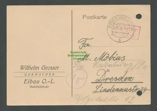 B5761 Gebühr bezahlt 1945 Postkarte Uhrmacher Wilhelm Grosser