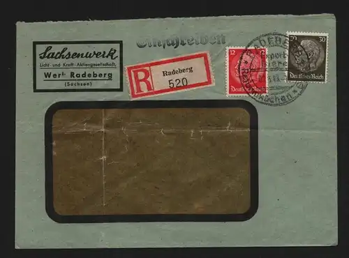 B13104 DR Brief Einschreiben Radeberg 1943 Sachsenwerk SST Export - Biere Glas