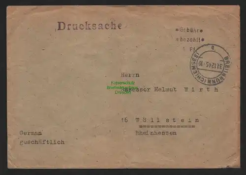 B11130 Brief BAZ Gebühr bezahlt 1945 Breitbrunn am Chiemsee nach Wöllstein