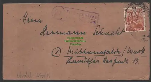 B-14641 Alliierte Besetzung Brief um 1947 Bahnpost Landpoststempel Berlinghausen