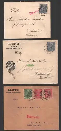B-14718 3x Brief Österreich Wien Gablonz Reichenberg 1915 in die Schweiz Zensur