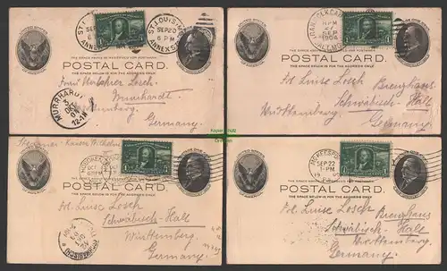 B-14749 4x USA Ganzsache Postkarte 1904 Hoboken Baltimore nach Schwäbisch Hall
