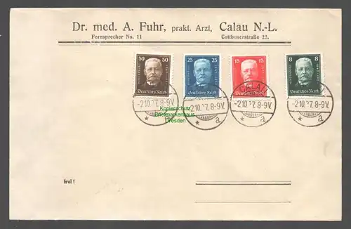 B-14782 DR Deutsches Reich 1927 Brief 403 - 406 Calau Nothilfe Paul v Hindenburg