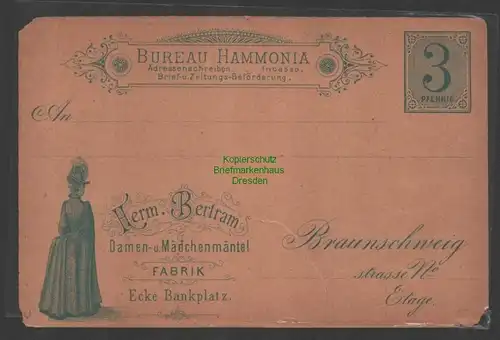 B-14669 Ganzsache Privatpost Hammonia Braunschweig um 1895 Mode Damen- und
