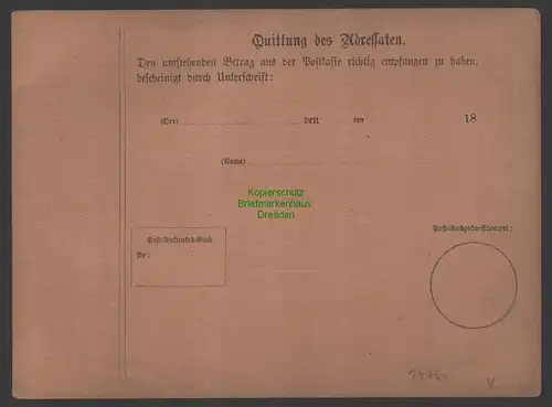 B-14744 Königreich Württemberg Post Anweisung ungebrauchtes Formular um 1890