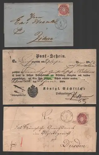B-14727 Brief Sachsen Eibenstock 1863 36 nsch Zittau Dresden Postschein 6 P 1844