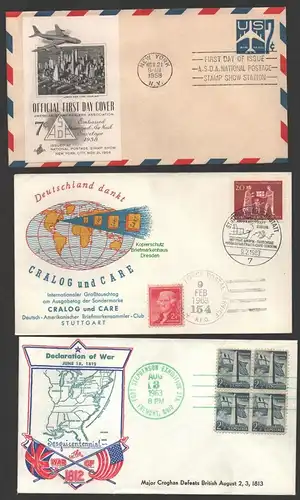 B-14758 3x Sonderbeleg FDC USA 1958 1963