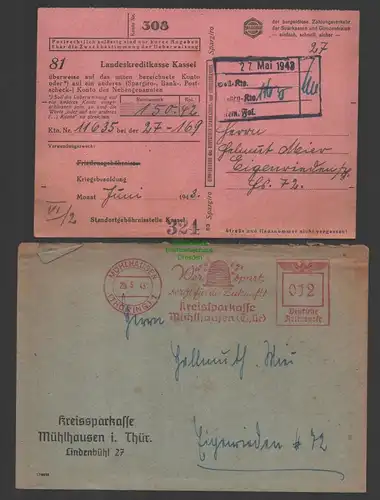 B-14800 DR Deutsches Reich Mühlhausen 19423 Kreissparkasse Postfreistempel
