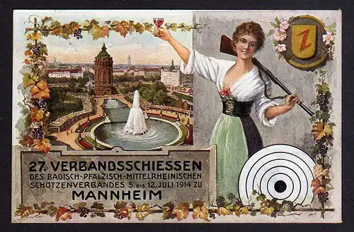 95645 AK Mannheim 1914 27. Verbandsschiessen Schützenverband Sonderstempel