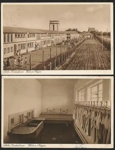 23476 2 AK Wiek Rügen Sächs. Kinderheim Rückseite mit Isolierhöfen gelaufen 1933