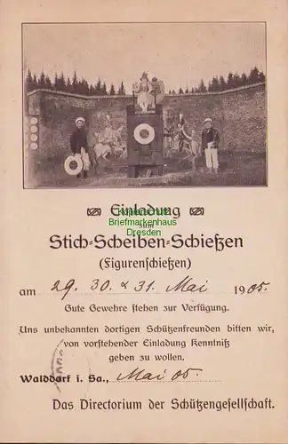 155568 AK Walddorf i. Sa. 1905 Einladung Stich Scheiben Schießen Figurenschießen