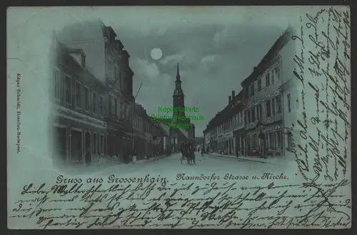 154023 AK Großenhain Naundorfer Strasse und Kirche 1899