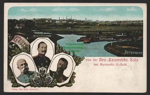 154024 AK Dreikaiserreichsecke bei Myslowitz O.-S. 1905 Oberschlesien