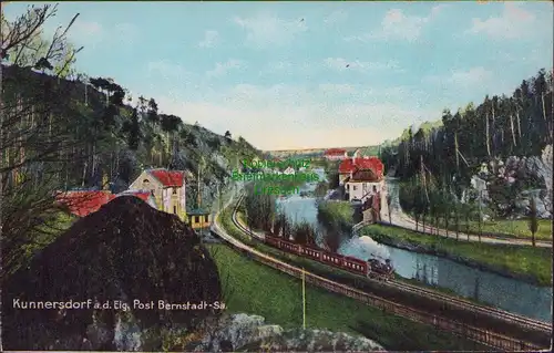 152396 AK Kunnersdorf auf dem Eigen Bernstadt Sa. 1908 EisenbahnBahnstrecke Zug