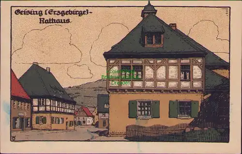 152483 AK Geising Erzgebirge Rathaus 1934 Künstler Stein Zeichnung