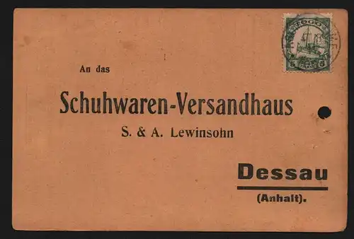 B13013 Postkarte Togo Agome Palime 1911 Bedarf an Lewinsohn Dessau Bestellung