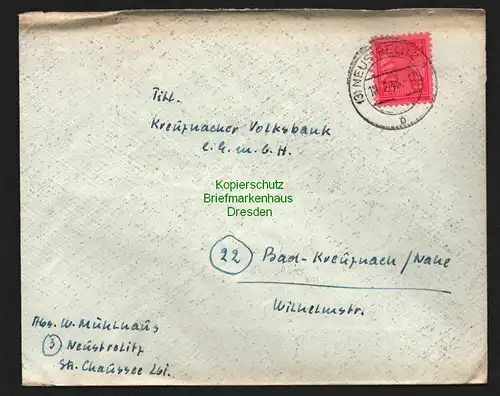 B8518 Brief SBZ Mecklenburg Neustrelitz 1946 nach Bad Kreuznach