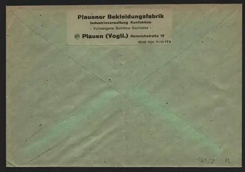 B12958 SBZ Brief Währungsreform Zehnfachfrankatur 1948 Plauen Vogtl. 4 08.7.48