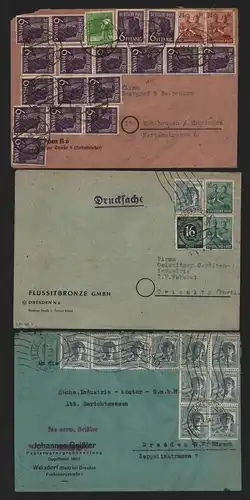 B12966 SBZ 3x Brief Währungsreform Zehnfachfrankatur 1948 Dresden n. Mühlhausen