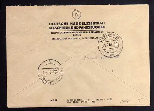 B1654 DDR ZKD 2x 6 Brief Deutsche Handelszentrale Maschinen und Fahrzeugbau Berl