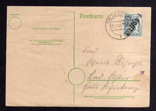 h682 Postkarte Handstempel Bezirk 20 Dessau 5.7.48 nach Bad Elster