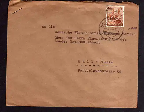 h742 Brief Handstempel Bezirk 20 Naumburg 30.6.48 Fernbrief an Deutsche Wirtscha